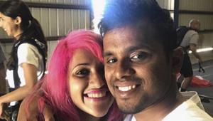 Photo obtained from Facebook posted on June 26, 2017, shows a selfie of Vishnu Viswanath, right, and his wife Meenakshi Moorthy at Skydive Santa Barbara in Lompoc, California.(AP Photo) Photo obtained from Facebook posted on June 26, 2017, shows a selfie of Vishnu Viswanath, right, and his wife Meenakshi Moorthy at Skydive Santa Barbara in Lompoc, California.(AP Photo)