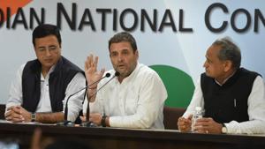Congress president Rahul Gandhi addressing media in New Delhi on Friday.(Mohd Zakir/HT photo) Congress president Rahul Gandhi addressing media in New Delhi on Friday.(Mohd Zakir/HT photo)