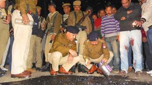Police officials at a blast site in Dibrugarh in Assam. The state is affected by numerous militant groups. (PTI photo)(PTI File Photo/Representative image) Police officials at a blast site in Dibrugarh in Assam. The state is affected by numerous militant groups. (PTI photo)(PTI File Photo/Representative image)