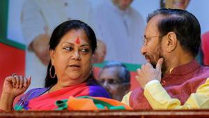 The BJP on Friday launched its mass contact programme with chief minister Vasundhara Raje, Union minister Prakash Javadekar and all MPs and MLAs reaching out to the people to create a mood in favour of the party ahead of the December 7 polls.(PTI) The BJP on Friday launched its mass contact programme with chief minister Vasundhara Raje, Union minister Prakash Javadekar and all MPs and MLAs reaching out to the people to create a mood in favour of the party ahead of the December 7 polls.(PTI)