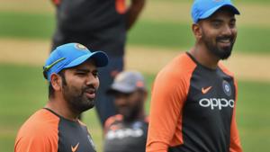Guwahati: Indian cricketers Rohit Sharma and KL Rahul during a practice session ahead of the first One Day International cricket match against West Indies, at ACA Cricket Stadium, Barsapara in Guwahati(PTI) Guwahati: Indian cricketers Rohit Sharma and KL Rahul during a practice session ahead of the first One Day International cricket match against West Indies, at ACA Cricket Stadium, Barsapara in Guwahati(PTI)