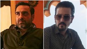 Pankaj Tripathi in a still from Amazon’s Mirzapur (L) and Diego Luna in a still from Netflix’s Narcos: Mexico (R). Pankaj Tripathi in a still from Amazon’s Mirzapur (L) and Diego Luna in a still from Netflix’s Narcos: Mexico (R).