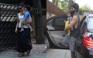 Kareena was spotted with son Taimur and Shahid was spotted with daughter Misha in Mumbai.(Viral Bhayani) Kareena was spotted with son Taimur and Shahid was spotted with daughter Misha in Mumbai.(Viral Bhayani)