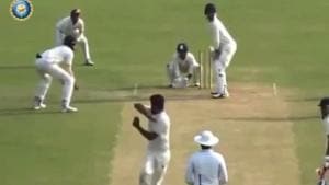 The bowler did a 360 degree turn in a recent Ranji game.(BCCI) The bowler did a 360 degree turn in a recent Ranji game.(BCCI)