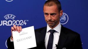 UEFA President Aleksander Ceferin unveils the host nation for Euro 2024 during the announcement .(REUTERS) UEFA President Aleksander Ceferin unveils the host nation for Euro 2024 during the announcement .(REUTERS)