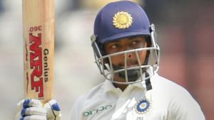 Prithvi Shaw celebrates after scoring half-century on Day 2 of the second cricket test match against West Indies.(AP) Prithvi Shaw celebrates after scoring half-century on Day 2 of the second cricket test match against West Indies.(AP)