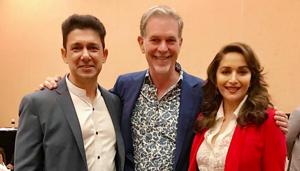 Madhuri Dixit is in Singapore for a Netflix event with her husband Dr Sriram Nene.(Twitter) Madhuri Dixit is in Singapore for a Netflix event with her husband Dr Sriram Nene.(Twitter)