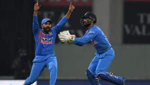Indian captain Rohit Sharma and wicket-keeper Dinesh Karthik(AFP) Indian captain Rohit Sharma and wicket-keeper Dinesh Karthik(AFP)