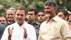 After Congress party president Rahul Gandhi and Chief Minister of Andhra Pradesh N. Chandrababu Naidu held talks on jointly fighting BJP, several Congress leaders in Andhra Pradesh quit the party on fears that the Congress and TDP will tie-up in the state too (File photo)(HT PHOTO) After Congress party president Rahul Gandhi and Chief Minister of Andhra Pradesh N. Chandrababu Naidu held talks on jointly fighting BJP, several Congress leaders in Andhra Pradesh quit the party on fears that the Congress and TDP will tie-up in the state too (File photo)(HT PHOTO)