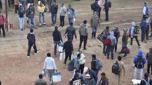 People on poll duty in Jagdalpur on Sunday.(HT Photo) People on poll duty in Jagdalpur on Sunday.(HT Photo)