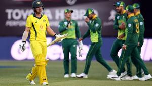 Australia's batsman Travis Head reacts after being dismissed by South Africa during the third one-day international cricket match in Hobart(AFP) Australia's batsman Travis Head reacts after being dismissed by South Africa during the third one-day international cricket match in Hobart(AFP)