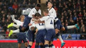 Tottenham Hotspur’s Juan Foyth celebrates scoring their first goal with team mates.(Action Images via Reuters) Tottenham Hotspur’s Juan Foyth celebrates scoring their first goal with team mates.(Action Images via Reuters)