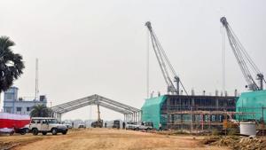 A view of preparations ahead of Prime Minister Narendra Modi’s visit to inaugurate the first multi-modal terminal on River Ganga on November 12, in Varanasi.(PTI) A view of preparations ahead of Prime Minister Narendra Modi’s visit to inaugurate the first multi-modal terminal on River Ganga on November 12, in Varanasi.(PTI)