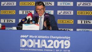 International Association of Athletics Federations (IAAF) President Sebastian Coe speaks during IAAF World Athletics Championships Doha 2019 Official Press Conference in Qatar's capital Doha on November 11, 2018(AFP)