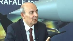 Dassault CEO Eric Trappier during an interview.(ANI Photo) Dassault CEO Eric Trappier during an interview.(ANI Photo)