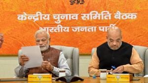 Prime Minister Narendra Modi and BJP President Amit Shah during the party's Central Election Committee meeting for the forthcoming Assembly polls in Rajasthan, at party headquarters in New Delhi, Sunday, Nov 11, 2018.(PTI)