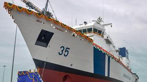 The third Coast Guard Offshore Patrol Vessel (OPV) at L&T Shipyard, Kattupalli near Chennai on August 28.(PTI Photo/Representative image) The third Coast Guard Offshore Patrol Vessel (OPV) at L&T Shipyard, Kattupalli near Chennai on August 28.(PTI Photo/Representative image)