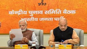 Prime Minister Narendra Modi and BJP President Amit Shah during a meeting for the forthcoming Assembly polls in Rajasthan, at party headquarters in New Delhi, Sunday, Nov 11, 2018.(PTI)
