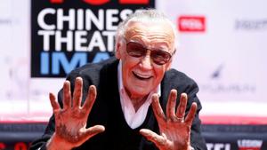 Marvel Comics co-creator Stan Lee shows his hands after placing them in cement during a ceremony in the forecourt of the TCL Chinese theatre in Los Angeles.(REUTERS) Marvel Comics co-creator Stan Lee shows his hands after placing them in cement during a ceremony in the forecourt of the TCL Chinese theatre in Los Angeles.(REUTERS)