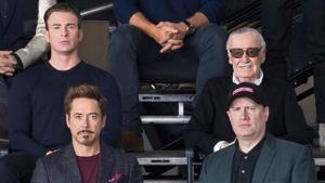 Clockwise: Robert Downey Jr, Chris Evans, Stan Lee and Marvel president Kevin Feige pose at a special Marvel event. Clockwise: Robert Downey Jr, Chris Evans, Stan Lee and Marvel president Kevin Feige pose at a special Marvel event.