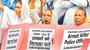 File photo of a protest on the anniversary of 1984 anti-Sikh riots, in New Delhi. A Delhi court has convicted two men of killing two persons during the riots.(HT File Photo) File photo of a protest on the anniversary of 1984 anti-Sikh riots, in New Delhi. A Delhi court has convicted two men of killing two persons during the riots.(HT File Photo)