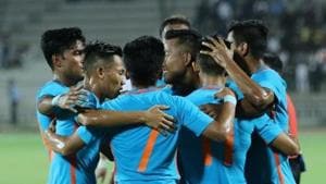 File image of players of the Indian football team in action during a match.(Indian Football/ Instagram) File image of players of the Indian football team in action during a match.(Indian Football/ Instagram)