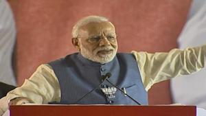 PM Narendra Modi addressing a public meeting in Gwalior, Madhya Pradesh.(Twitter/BJP Live)