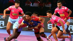 Despite the win Jaipur Pink Panthers are still bottom of the Zone A table.(Pro Kabaddi) Despite the win Jaipur Pink Panthers are still bottom of the Zone A table.(Pro Kabaddi)