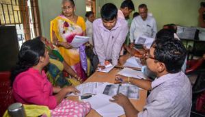 People verify the National Register of Citizens (NRC) forms to file claims and objections at an NRC centre in Guwahati.(PTI File) People verify the National Register of Citizens (NRC) forms to file claims and objections at an NRC centre in Guwahati.(PTI File)