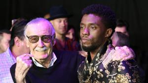 Comic book legend Stan Lee, left, creator of the Black Panther superhero, poses with Chadwick Boseman, star of the Black Panther film.(Chris Pizzello/Invision/AP) Comic book legend Stan Lee, left, creator of the Black Panther superhero, poses with Chadwick Boseman, star of the Black Panther film.(Chris Pizzello/Invision/AP)