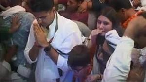 Sachin Pilot with his sons at Dev Dham Jodhpuriya in Tonk in September this year.(Videograb)