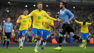 Brazil's Neymar celebrates scoring their first goal from the penalty spot.(Action Images via Reuters) Brazil's Neymar celebrates scoring their first goal from the penalty spot.(Action Images via Reuters)