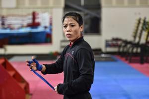 New Delhi: Boxer MC Mary Kom during a practice session ahead of Women's World Boxing Championship.(PTI) New Delhi: Boxer MC Mary Kom during a practice session ahead of Women's World Boxing Championship.(PTI)