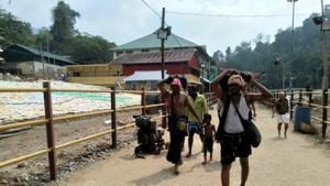 A sudden protest by devotees at the Sabarimala temple surprised the police as the heavy security deployment in the area has affected the pilgrim flow (HT Photo/Vivek Nair)(HT Photo) A sudden protest by devotees at the Sabarimala temple surprised the police as the heavy security deployment in the area has affected the pilgrim flow (HT Photo/Vivek Nair)(HT Photo)