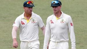 Australia's David Warner and Steve Smith leave the pitch after beating South Africa.(Reuters) Australia's David Warner and Steve Smith leave the pitch after beating South Africa.(Reuters)