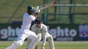 Pakistan batsman Asad Shafiq plays a shot at the Sheikh Zayed International Cricket Stadium in Abu Dhabi on Monday.(AFP) Pakistan batsman Asad Shafiq plays a shot at the Sheikh Zayed International Cricket Stadium in Abu Dhabi on Monday.(AFP)