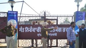 Police personnel and people seen outside the Nirankari Bhawan after a grenade attack during a religious congregation, at Adliwal village, near Rajasansi, Amritsar,on Sunday, November 18, 2018.(Sameer Sehgal / HT Photo) Police personnel and people seen outside the Nirankari Bhawan after a grenade attack during a religious congregation, at Adliwal village, near Rajasansi, Amritsar,on Sunday, November 18, 2018.(Sameer Sehgal / HT Photo)