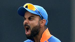Indian team captain Virat Kohli reacts during the fifth one day international (ODI) cricket match between India and West Indies.(AFP) Indian team captain Virat Kohli reacts during the fifth one day international (ODI) cricket match between India and West Indies.(AFP)
