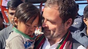 Champhai: Congress President Rahul Gandhi holds a child during an election rally in Champai, Mizoram, Tuesday, Nov 20, 2018. (PTI Photo) (PTI11_20_2018_000083B)(PTI) Champhai: Congress President Rahul Gandhi holds a child during an election rally in Champai, Mizoram, Tuesday, Nov 20, 2018. (PTI Photo) (PTI11_20_2018_000083B)(PTI)