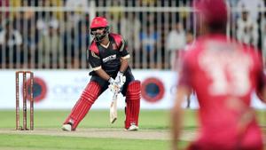 Mohammad Shehzad in action for Rajputs during the T10 league.(Twitter) Mohammad Shehzad in action for Rajputs during the T10 league.(Twitter)