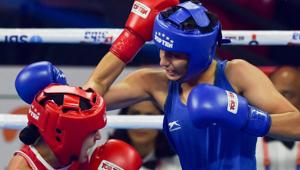India's Sonia Chahal (in Blue) in action against Colombia's A Castaneda Yeni M.(PTI) India's Sonia Chahal (in Blue) in action against Colombia's A Castaneda Yeni M.(PTI)