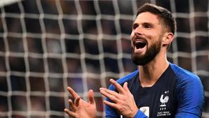 France's Olivier Giroud reacts during the friendly match against Uruguay.(AFP) France's Olivier Giroud reacts during the friendly match against Uruguay.(AFP)