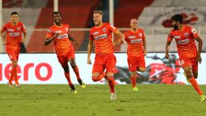 Matt Mills of FC Pune City celebrates a goal during the Indian Super League 2018 match against Jamshedpur FC.(ISL) Matt Mills of FC Pune City celebrates a goal during the Indian Super League 2018 match against Jamshedpur FC.(ISL)
