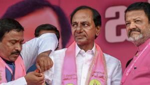 TRS Supremo and Telangana’s caretaker chief minister K Chandrasekhar Rao has promised a hike in pension if his party comes back to power in the December 7 assembly election.(PTI File) TRS Supremo and Telangana’s caretaker chief minister K Chandrasekhar Rao has promised a hike in pension if his party comes back to power in the December 7 assembly election.(PTI File)
