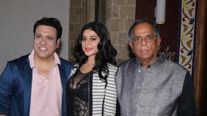 Director Pahlaj Nihalani with actor Govinda at a press conference regarding their upcoming film Rangeela Raja in Mumbai.(IANS) Director Pahlaj Nihalani with actor Govinda at a press conference regarding their upcoming film Rangeela Raja in Mumbai.(IANS)