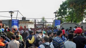 Amritsar: People gather at the Nirankari Bhawan, where two men on a motorcycle reportedly threw a grenade during a religious congregation, in Adliwal village near Amritsar, Punjab, Sunday, Nov 18, 2018.(HT File Photo) Amritsar: People gather at the Nirankari Bhawan, where two men on a motorcycle reportedly threw a grenade during a religious congregation, in Adliwal village near Amritsar, Punjab, Sunday, Nov 18, 2018.(HT File Photo)