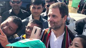 Congress President Rahul Gandhi with his supporters during an election rally in Champai, Mizoram, Tuesday, Nov 20, 2018.(PTI) Congress President Rahul Gandhi with his supporters during an election rally in Champai, Mizoram, Tuesday, Nov 20, 2018.(PTI)