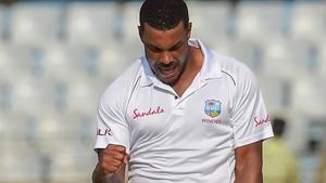 West Indies cricketer Shannon Gabriel reacts after the dismissal of Bangladesh cricketer Mominul Haque during the first day of the first Test cricket match.(AFP) West Indies cricketer Shannon Gabriel reacts after the dismissal of Bangladesh cricketer Mominul Haque during the first day of the first Test cricket match.(AFP)