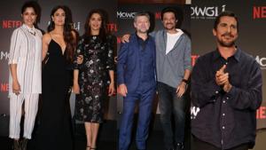 Freida Pinto, Kareena Kapoor, Madhuri Dixit, Andy Serkis, Anil Kapoor and Christian Bale at the press conference of Netflix’s Mowgli: The Legend of the Jungle in Mumbai.(Viral Bhayani) Freida Pinto, Kareena Kapoor, Madhuri Dixit, Andy Serkis, Anil Kapoor and Christian Bale at the press conference of Netflix’s Mowgli: The Legend of the Jungle in Mumbai.(Viral Bhayani)