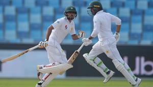 Pakistani batsmen Babar Azam (L) and Haris Sohail run between the wickets during the second day of the second Test cricket match between Pakistan and New Zealand at the Dubai International Stadium in Dubai on November 25, 2018(AFP) Pakistani batsmen Babar Azam (L) and Haris Sohail run between the wickets during the second day of the second Test cricket match between Pakistan and New Zealand at the Dubai International Stadium in Dubai on November 25, 2018(AFP)
